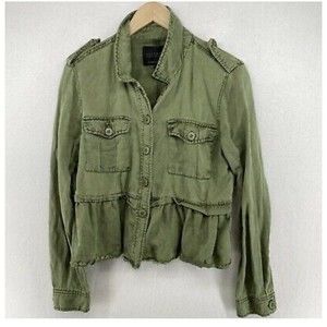 SANCTUARY Tencel Linen Military Jacket Women's Small Button Front Green